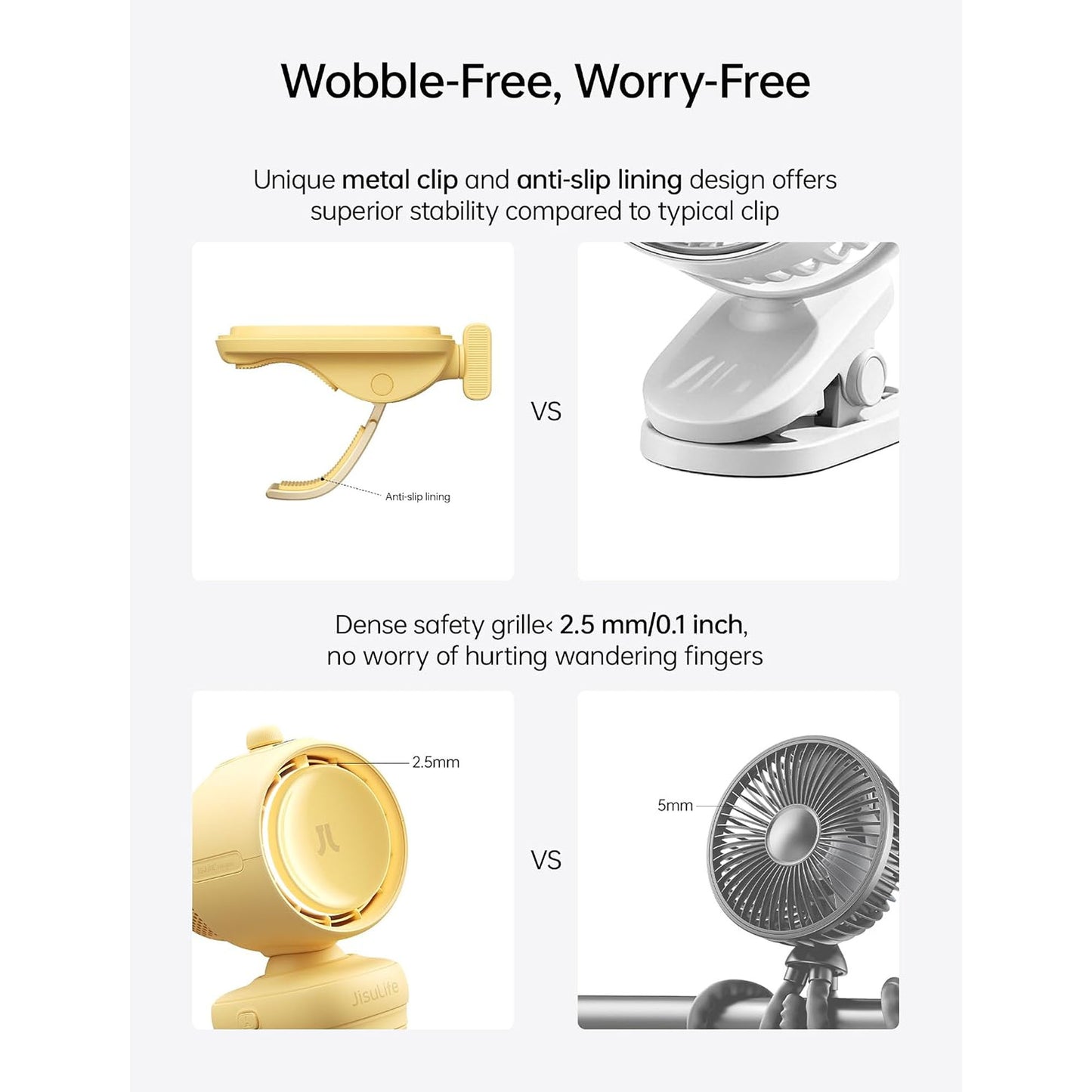 JisuLife Stroller Fan Life 3 ( 5000mAh ) Auto Oscillation Clip Fan 21H Long Battery with Night Light