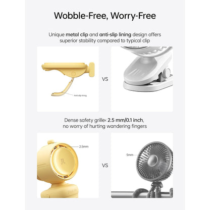 JisuLife Stroller Fan Life 3 ( 5000mAh ) Auto Oscillation Clip Fan 21H Long Battery with Night Light