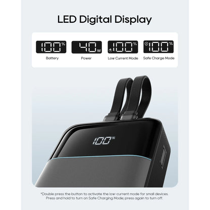 CUKTECH CP24 Dual Power Bank 20,000mAh 40W Built-in Type-C and Lightning Braided Cable CCC Certified