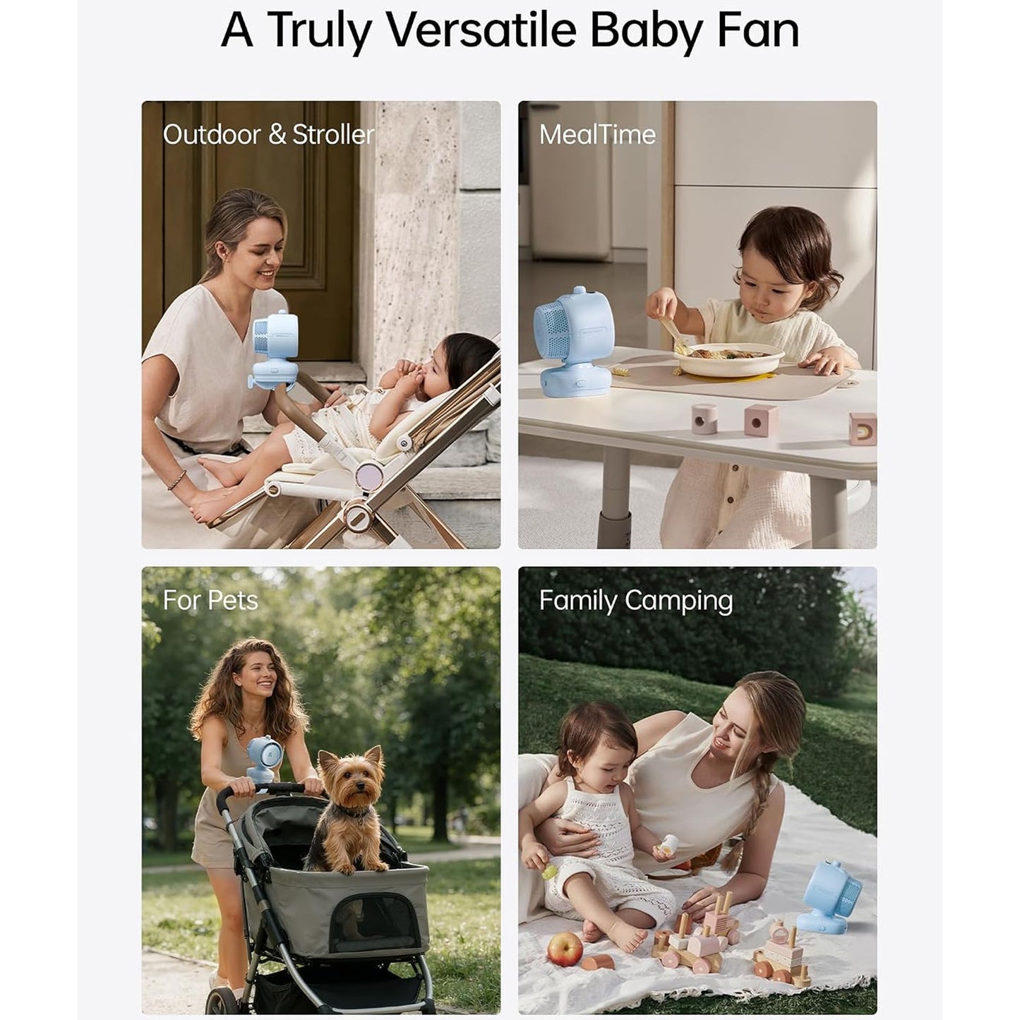 JisuLife Stroller Fan Life 3 ( 5000mAh ) Auto Oscillation Clip Fan 21H Long Battery with Night Light