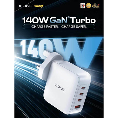 X.One 140W GaN 6 Turbo Ultra Fast Charger 4 Port ( 3 USB C , 1 USB A) PD 3.1 , QC 4.0+ Adapter Wall Charger - Forexengineer -Malaysia- 6487922958736