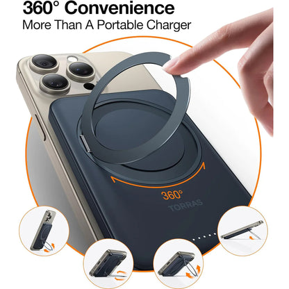 TORRAS 5,000mAh 15W USB-C Magnetic Portable Charger Power Bank with 360° Rotatable Stand - Forexengineer -Malaysia- 6938075660123-6938075645830