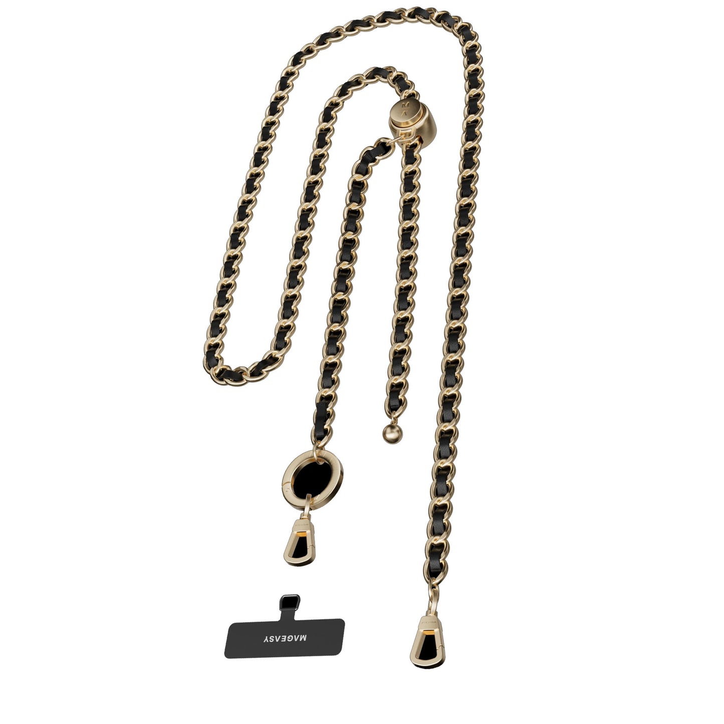 MAGEASY Classic Leather Chain Strap + Strap Card - Adjustable Chain Length - Black/Matte Gold