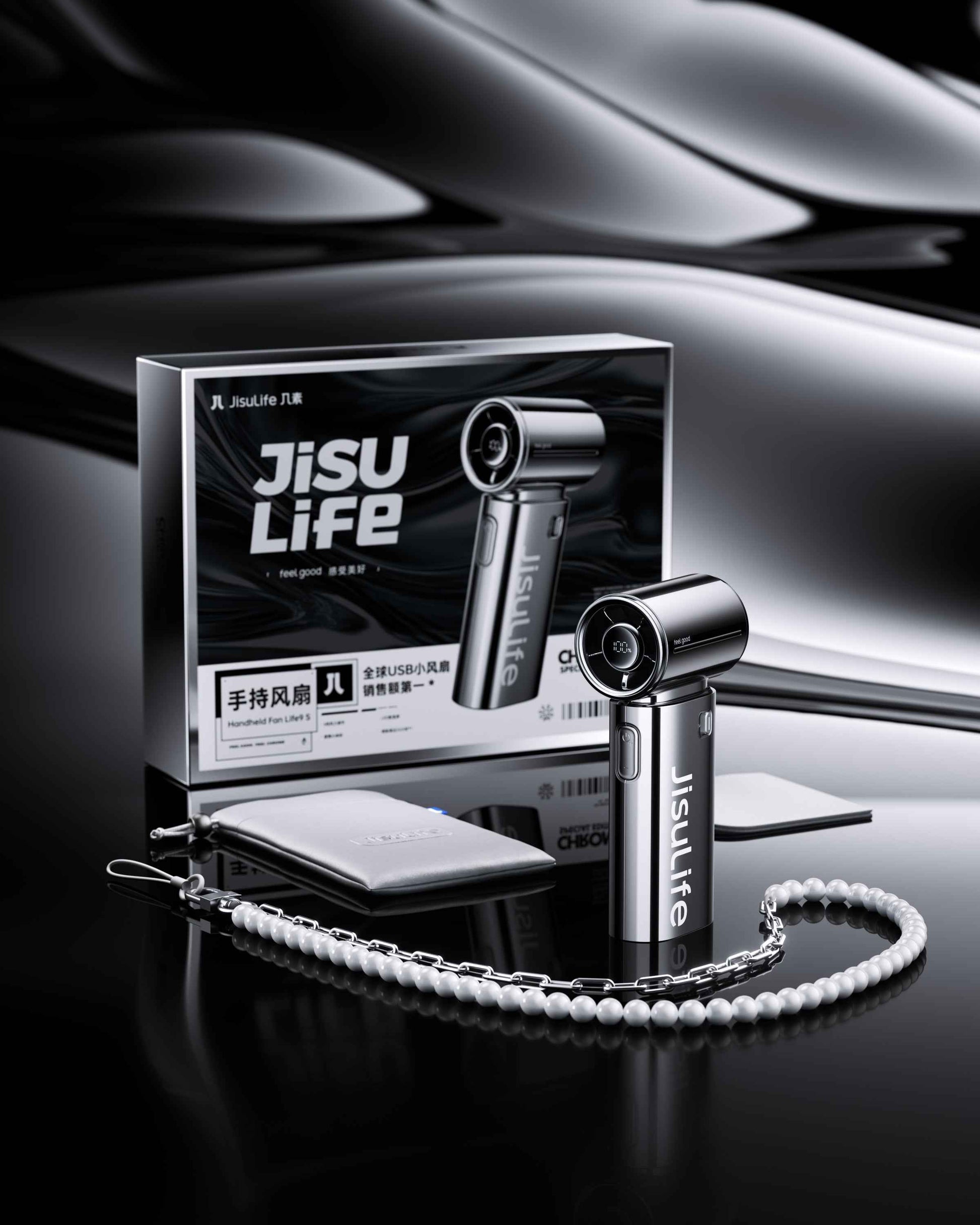 Jisulife Life9s 5000mAh CHROME Series 22H Long Battery 10 m/s Strong Airflow Slim Fan