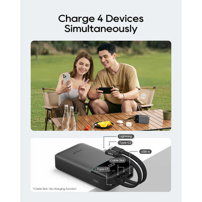 CUKTECH CP24 Dual Power Bank 20,000mAh 40W Built-in Type-C and Lightning Braided Cable CCC Certified