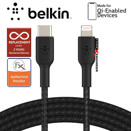 Belkin BOOST‚ÜëCHARGE‚Ñ¢ Braided USB-C to Lightning Cable 1m - Black (Barcode: 745883788798).