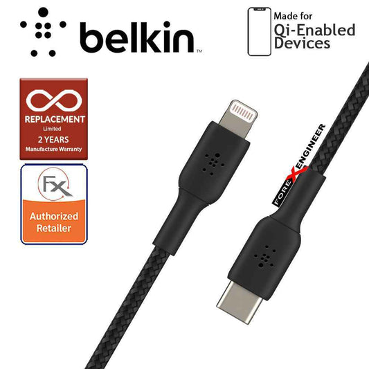 Belkin BOOST‚ÜëCHARGE‚Ñ¢ Braided USB-C to Lightning Cable 1m - Black (Barcode: 745883788798).