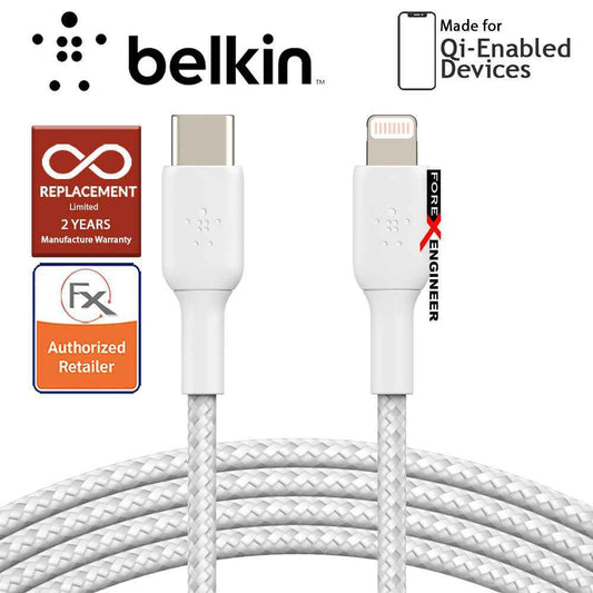 [RACKV2_CLEARANCE] Belkin BOOST‚ÜëCHARGE‚Ñ¢ Braided USB-C to Lightning Cable 1m - White (Barcode: 745883788439).
