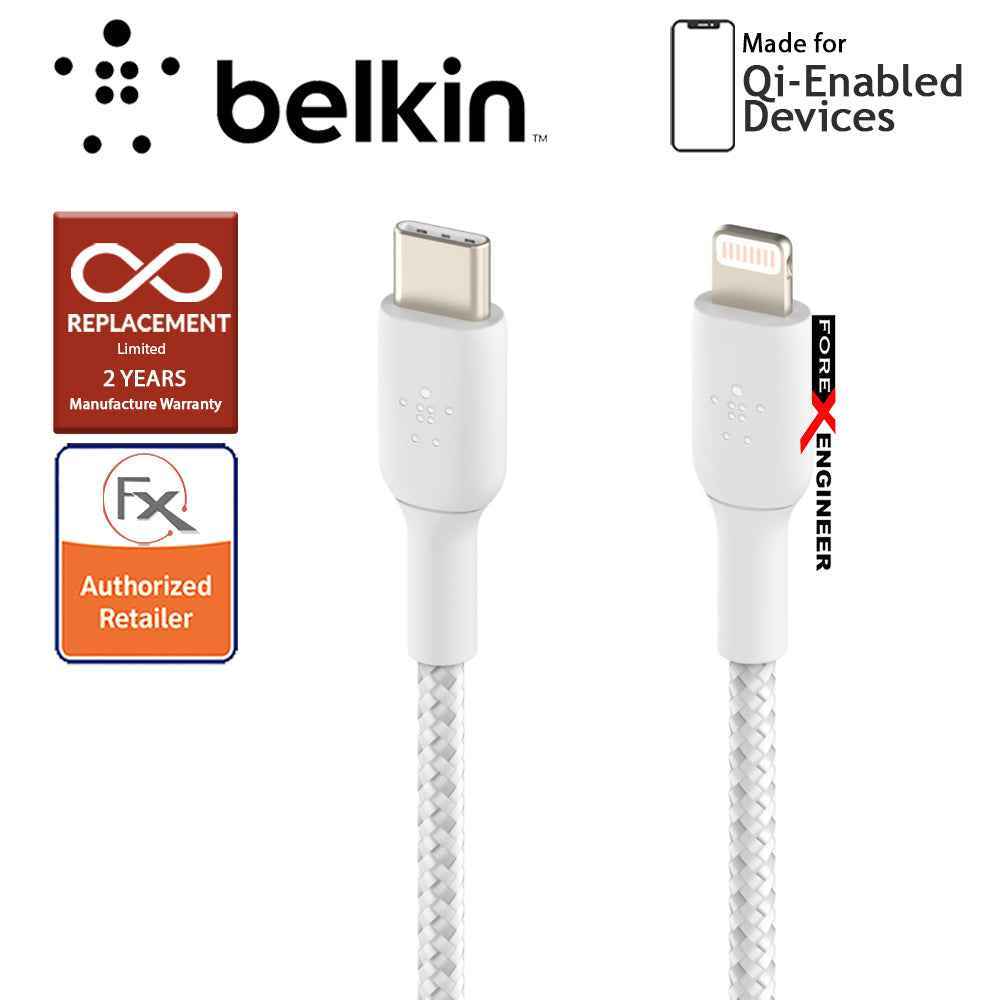 [RACKV2_CLEARANCE] Belkin BOOST‚ÜëCHARGE‚Ñ¢ Braided USB-C to Lightning Cable 1m - White (Barcode: 745883788439).