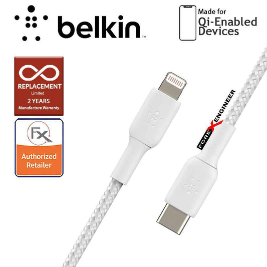 [RACKV2_CLEARANCE] Belkin BOOST‚ÜëCHARGE‚Ñ¢ Braided USB-C to Lightning Cable 1m - White (Barcode: 745883788439).
