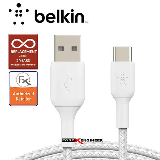 Belkin BOOST‚ÜëCHARGE‚Ñ¢ Braided USB-C to USB-A Cable 1m - White (Barcode : 745883788576).