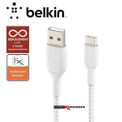 Belkin BOOST‚ÜëCHARGE‚Ñ¢ Braided USB-C to USB-A Cable 1m - White (Barcode : 745883788576).