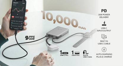 Mazer Power Charge Link  CCC Certified PD35W 10000 mAh Power Bank with built-in USB-C Cable
