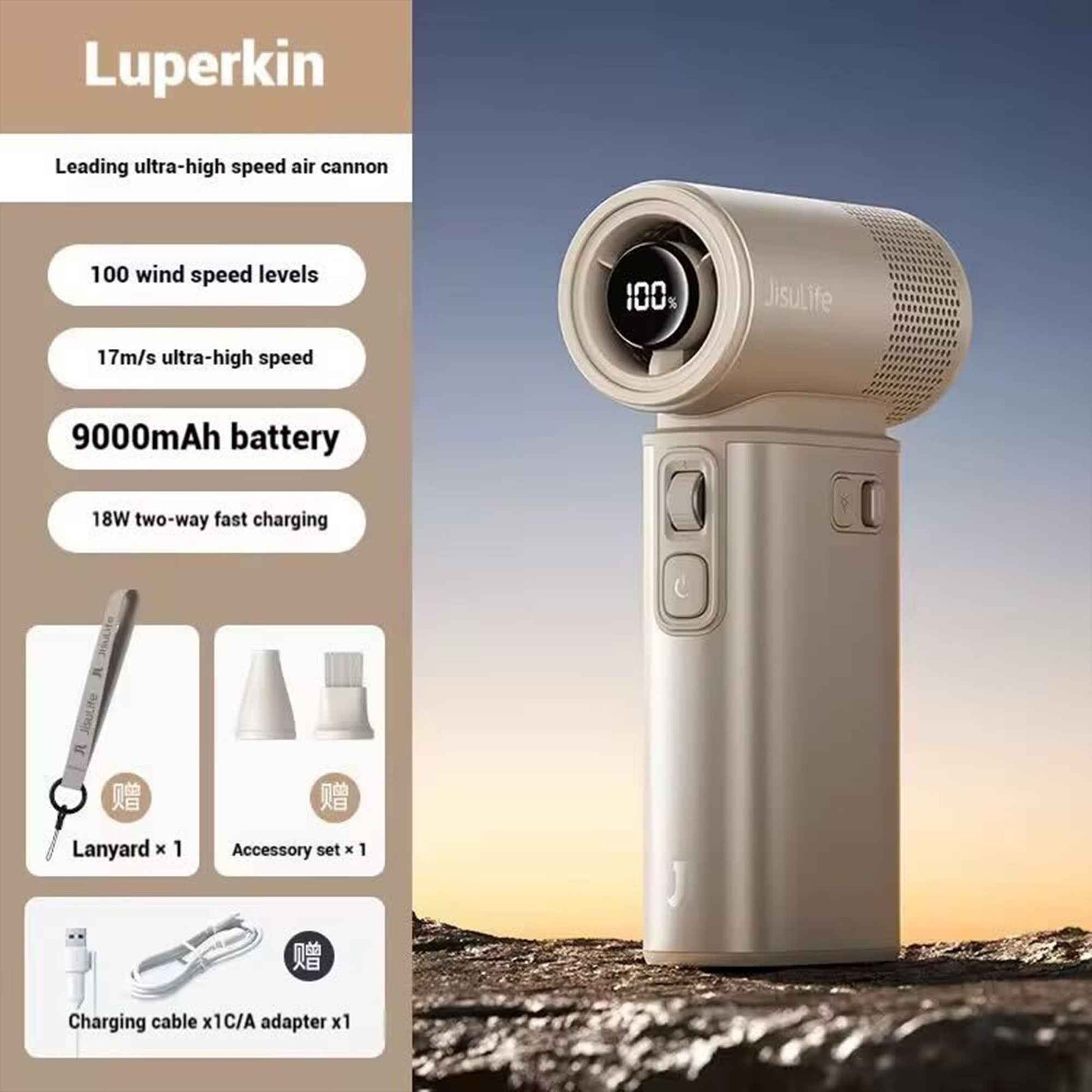 Jisulife Handheld Fan Ultra2 9000mAh Battery with Lighting and Super High Speed Wind