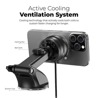 Mazer MagTap Pro 700 Qi2 Certified 15W Magnetic Wireless Charging Car Mount with Active Cooling System