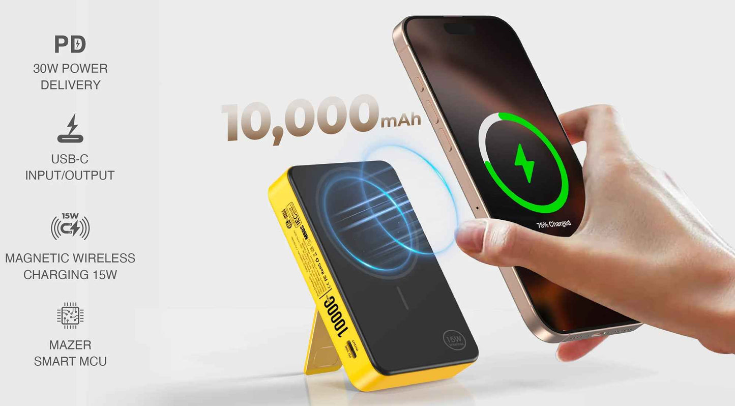 Mazer MagAir 20 Magnetic Qi2 Certified Power Bank with Buil-in Stand 10000mAh