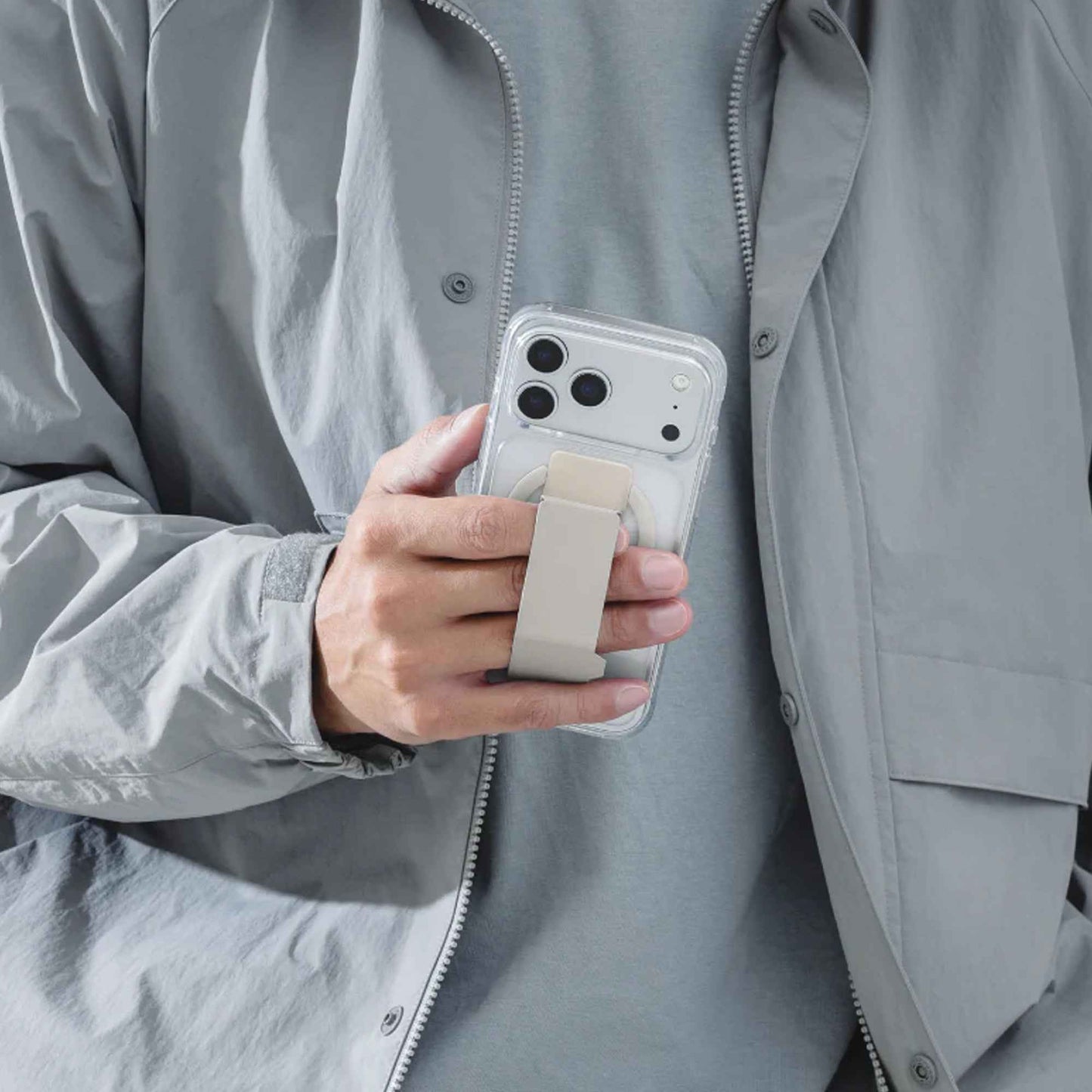 MAGEASY GrabStand M ( Magsafe ) Protective Case for iPhone 17 Pro Max / 17 Pro - Leatherette Grip Dual-Angle Stand