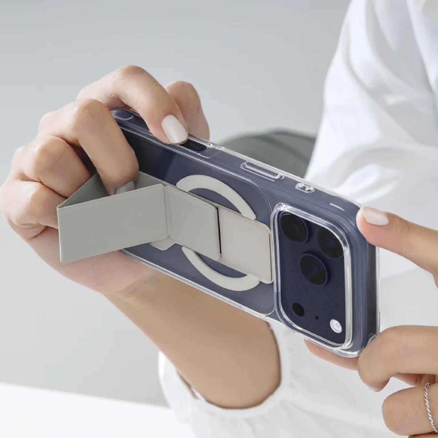 MAGEASY GrabStand M ( Magsafe ) Protective Case for iPhone 17 Pro Max / 17 Pro - Leatherette Grip Dual-Angle Stand