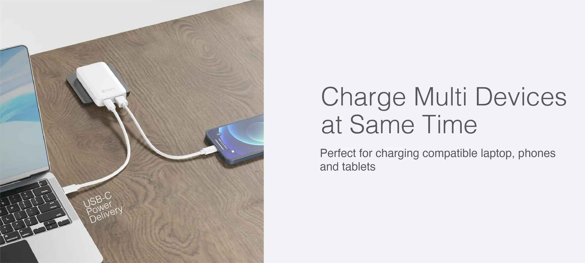 Mazer GaNPrestige Slim 65W GaN Wall Charger With Travel Pins 2 Ports ( 1 USB-C Port + 1 USB-A )