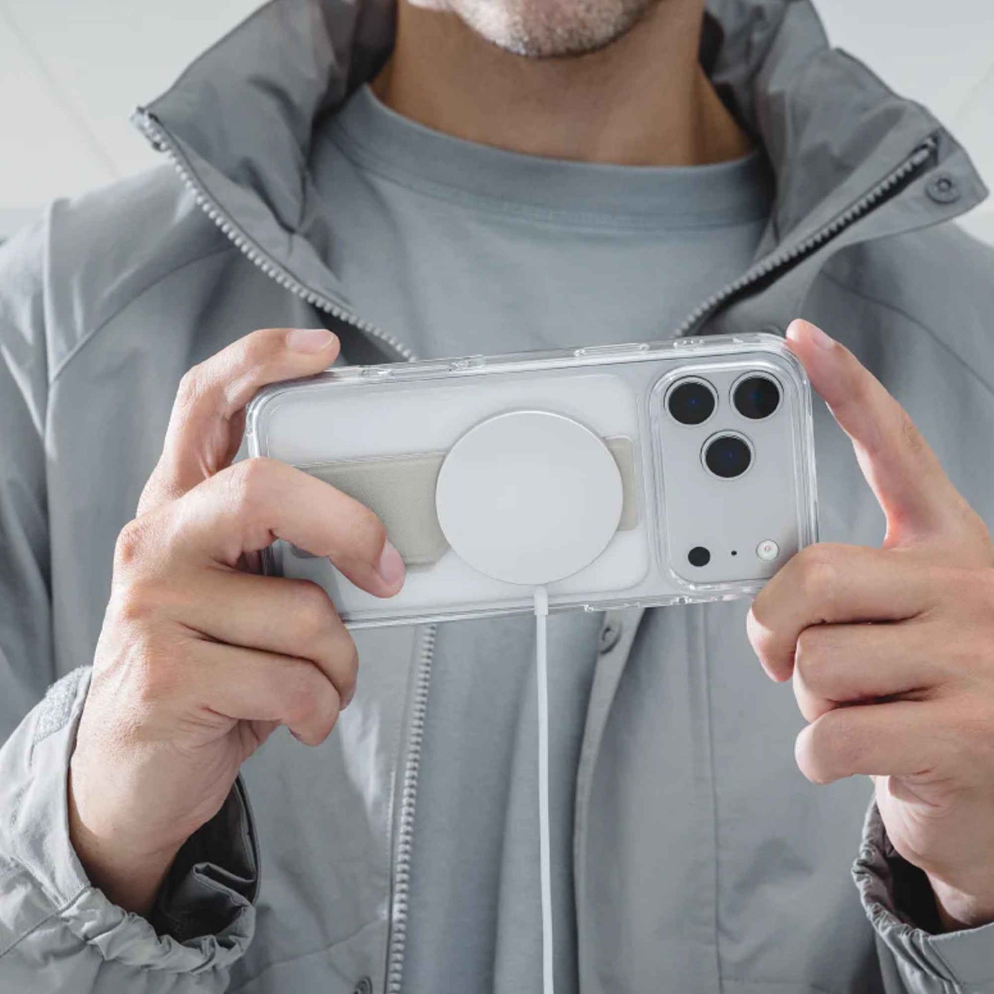 MAGEASY GrabStand M ( Magsafe ) Protective Case for iPhone 17 Pro Max / 17 Pro - Leatherette Grip Dual-Angle Stand