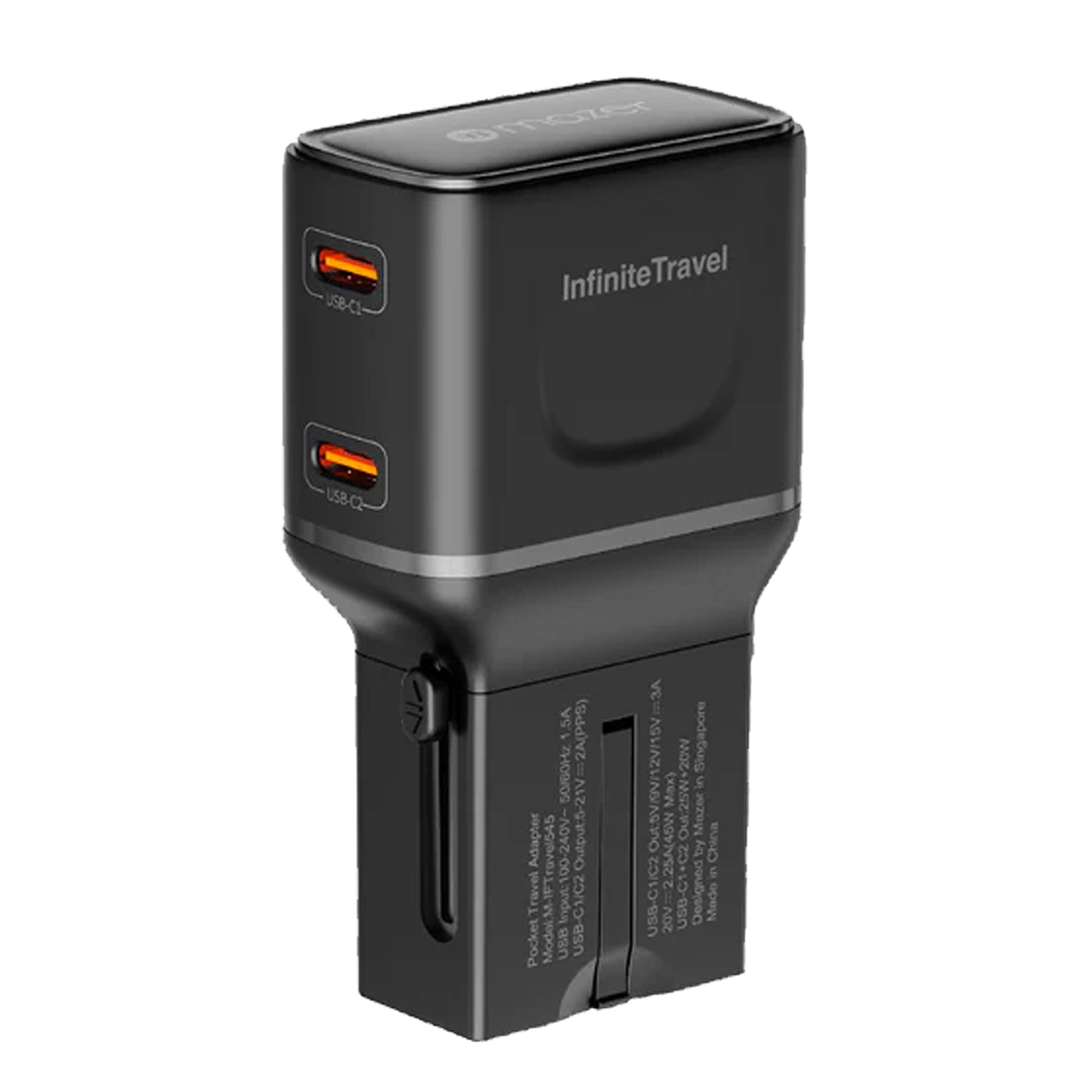 Mazer Infinite Travel Pocket 45W Universal Travel Charger - with 2 x USB-C Ports
