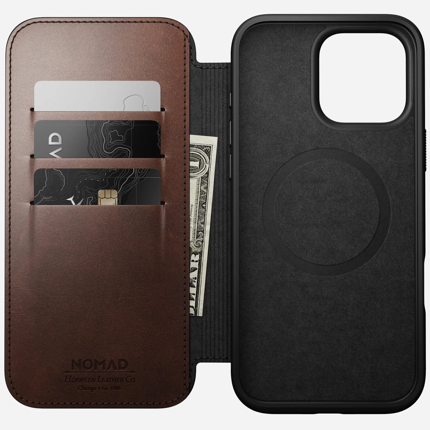 Nomad Modern Leather Folio Case for iPhone 16 Pro Max - Magsafe Compatible