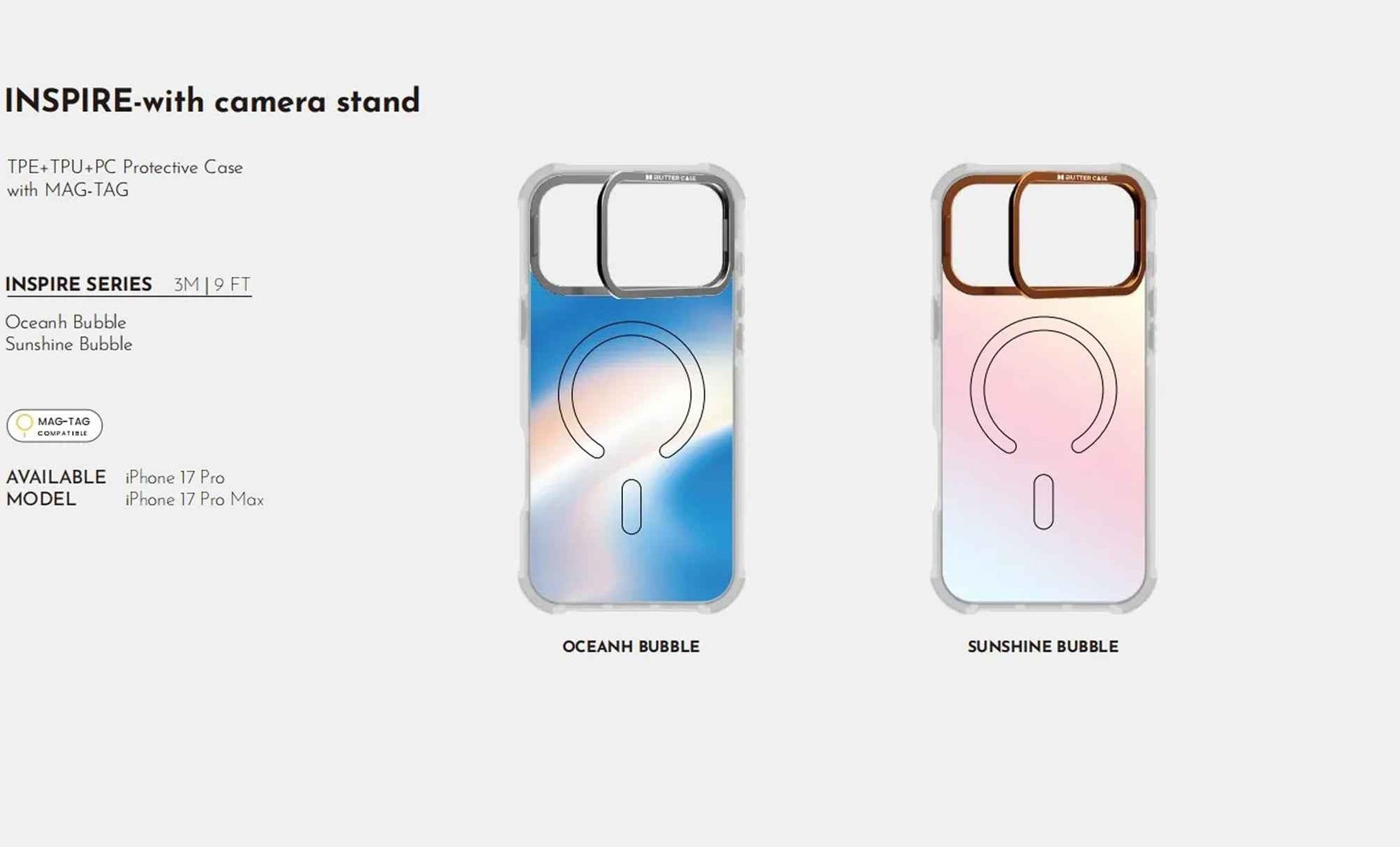 BUTTERCASE Inspire Series Protective Case for iPhone 17 Pro Max / 17 Pro with Camera Stand