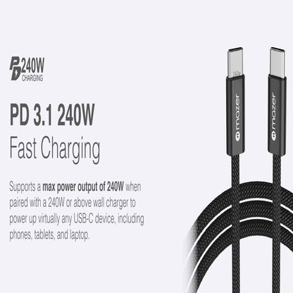 Mazer InfiniteFLEX2 Pro USB C to USB C Cable PD 240W 480Mbps Data Transfer 1M (Braided)