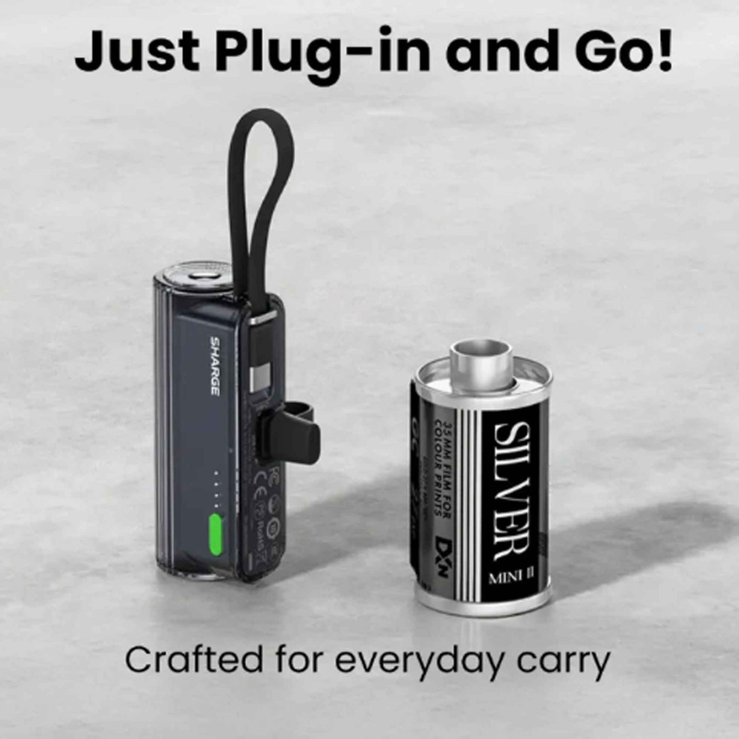 Sharge Flow Mini 2 - Swappable USB-C & Lightning Connector with Built-in USB-C Cable