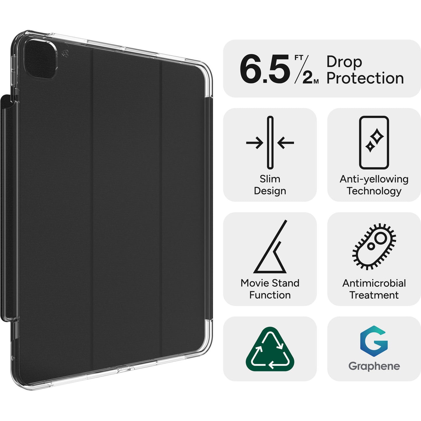 ZAGG Crystal Palace Folio Case for iPad Air 11" / iPad Air 13" ( 2024 ) M2 Multiple Stand Function Graphene Material - Clear