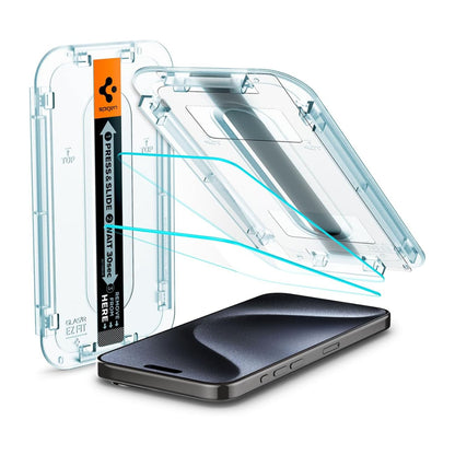 [2 PACK] Spigen Glas.tR EZ Fit Screen Protector for iPhone 15 Series - EZ Fit Tray Included - Transparency - Forexengineer -Malaysia- 8809896751964-8809896752145-8809896752060-8809896752244
