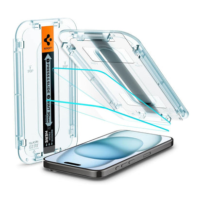 [2 PACK] Spigen Glas.tR EZ Fit Screen Protector for iPhone 15 Series - EZ Fit Tray Included - Transparency - Forexengineer -Malaysia- 8809896751964-8809896752145-8809896752060-8809896752244