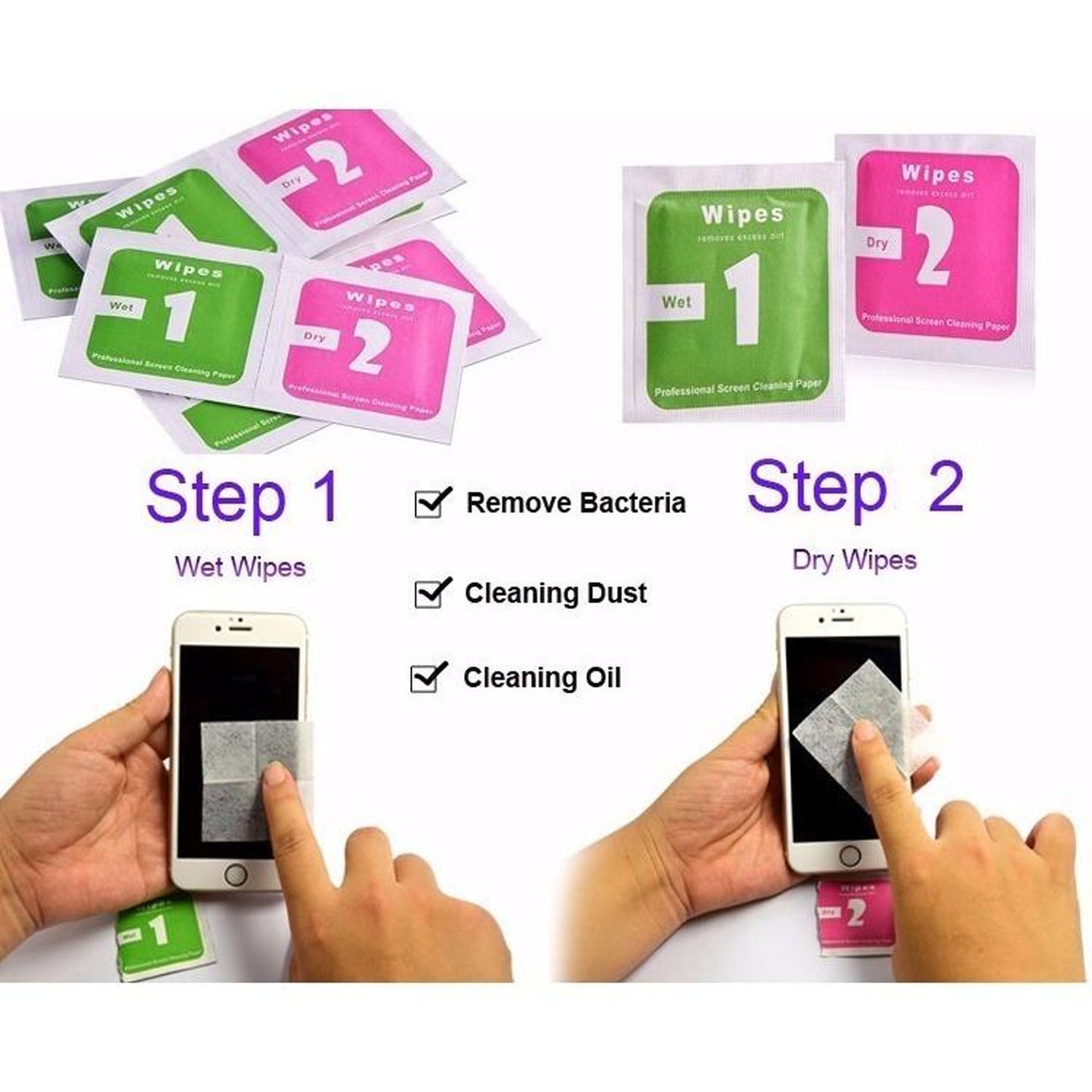 Dry and Wet 1+2 Cleaning Pack Mini Professional Screen Cleaning Wipes for Mobile Phone & Gadget