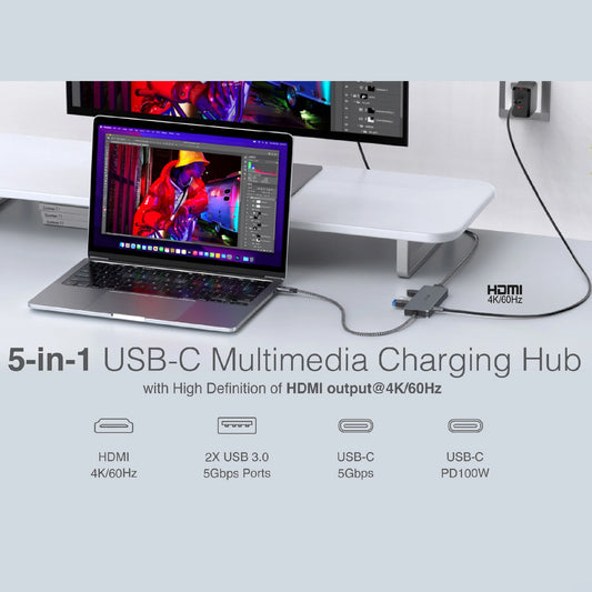 MAZER Infinite Link Pro Hub60 5-in-1 USB C Multimedia Hub (up to 100W PD) HDMI 4K/60Hz