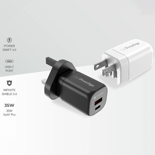 MAZER GaNPrestige 35W Fast Charging Travel Wall Charger ( 2 Ports ) USB-C / USB-A