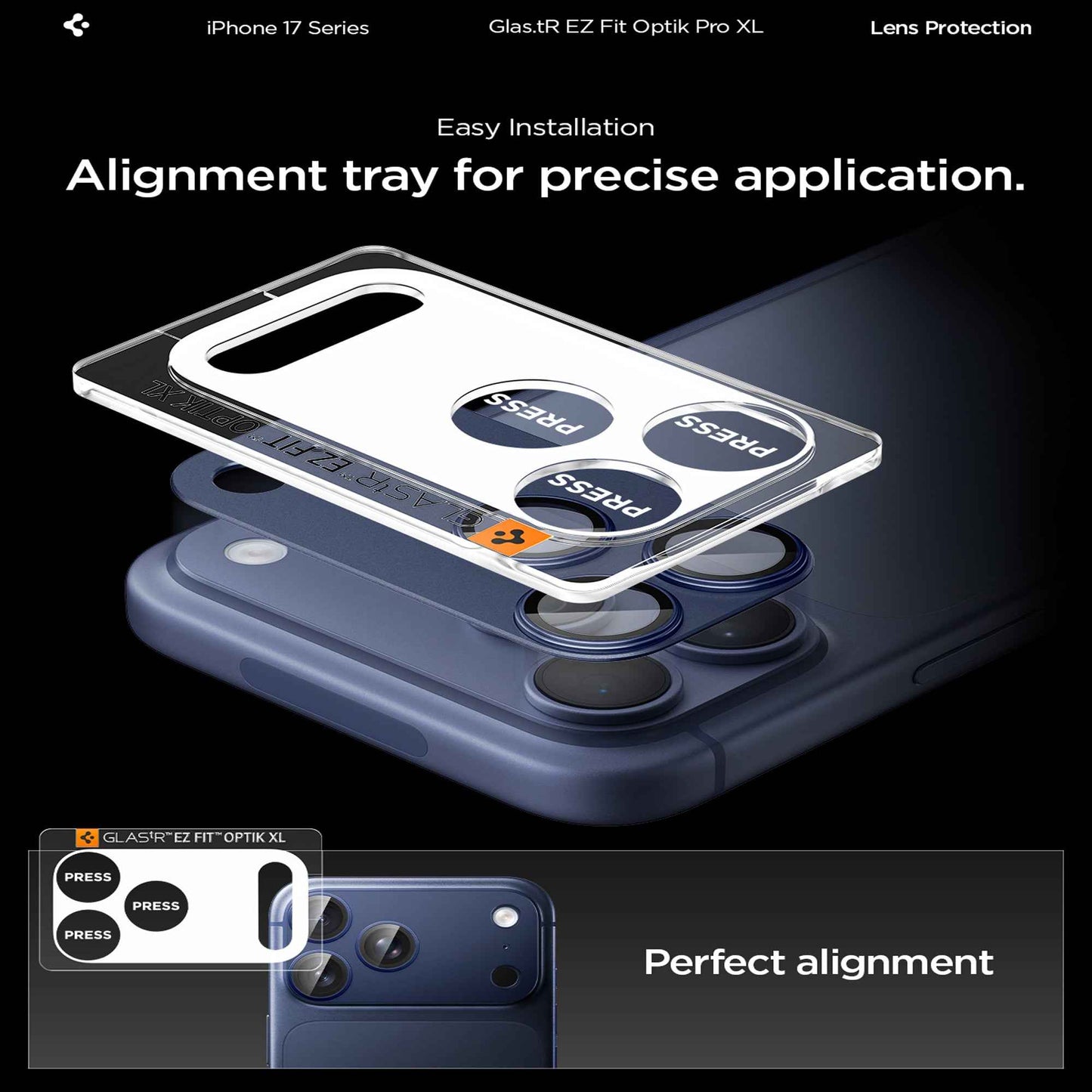 Spigen EzFit Optik Pro XL Lens Protector for iPhone 17 Pro Max / 17 Pro - Allignment Tray Included