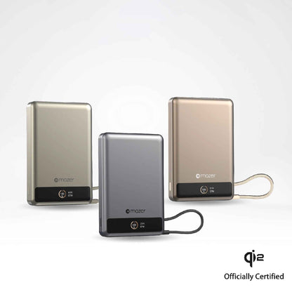 Mazer MagLink70 10,000 mAh Qi2 Certified 15W Magnetic Wireless Power Bank with Built in USB-C Cable ( CCC Certified )