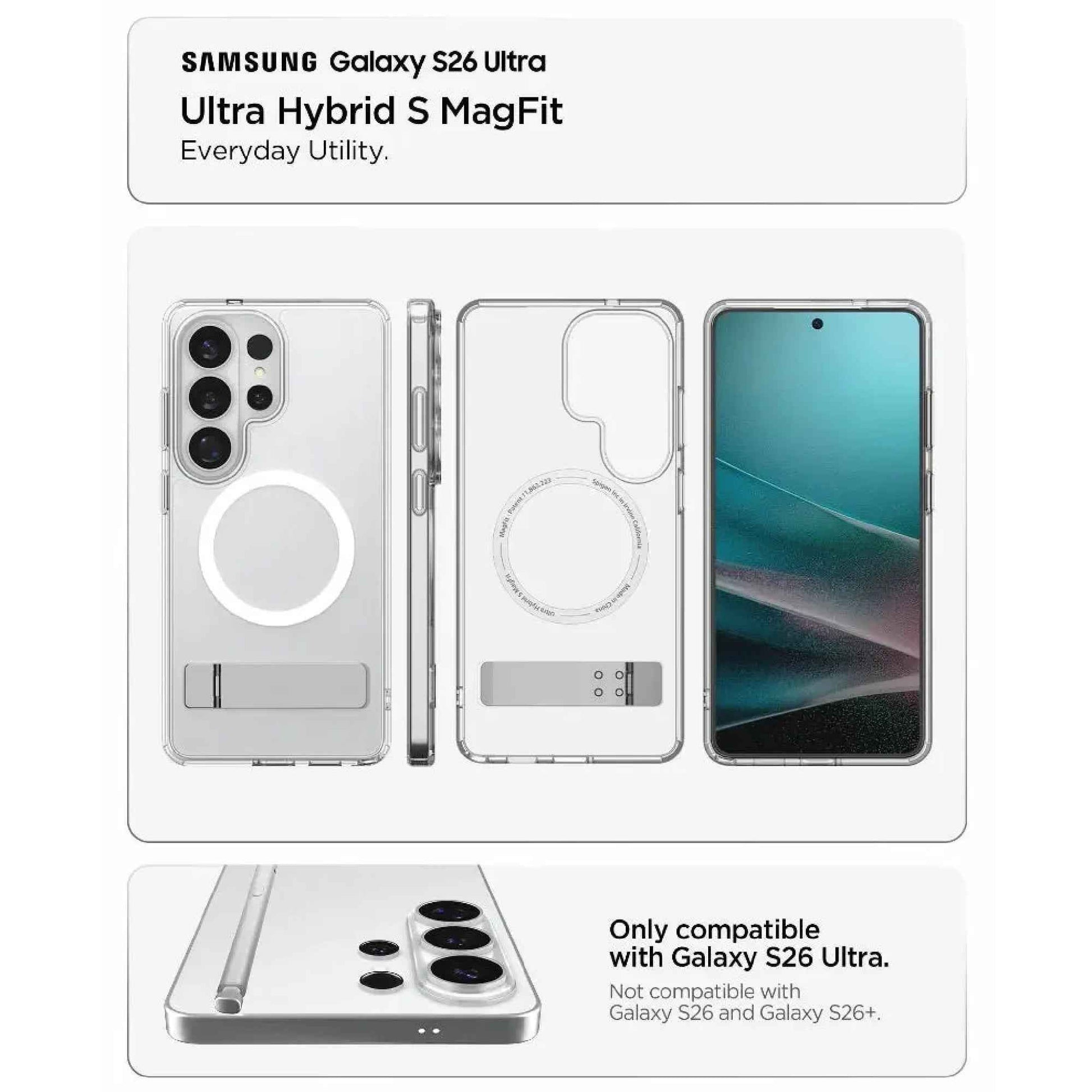 Spigen Ultra Hybrid S MagFit for Samsung Galaxy S26 Ultra with Built-in Kickstand