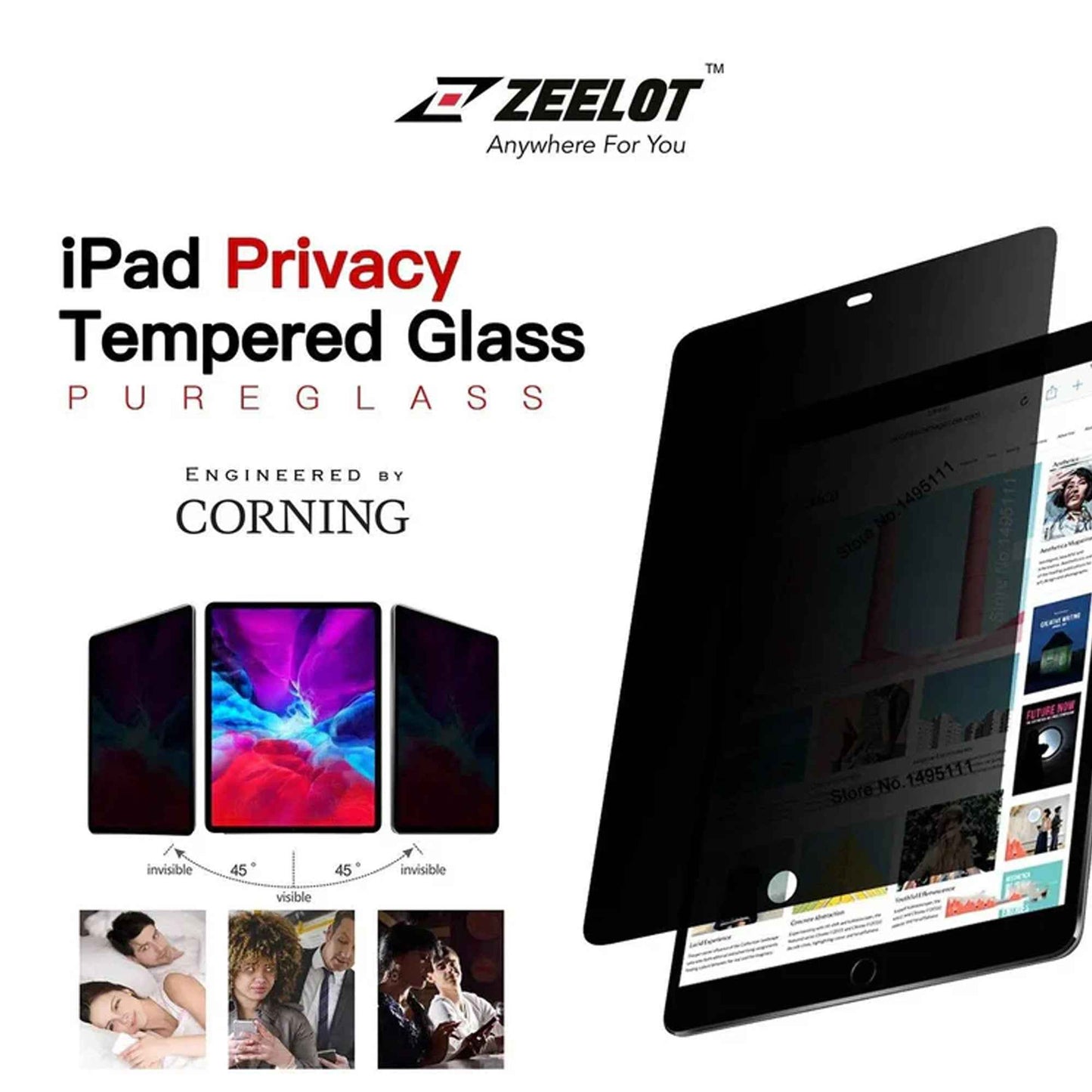 ZEELOT SOLIDsleek 2.5D Privacy , Clear , Anti-Glare Tempered Glass for iPad A16 11th Gen ( 2025 ) / iPad 10.9” 10th Gen ( 2022 ) Screen Protector