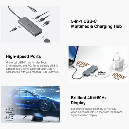 MAZER Infinite Link Pro Hub60 5-in-1 USB C Multimedia Hub (up to 100W PD) HDMI 4K/60Hz