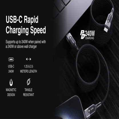 Mazer Infinite LINK Cobra2 USB-C to USB-C Magnetic Organizer 240W Fast Charging Cable 1.25M