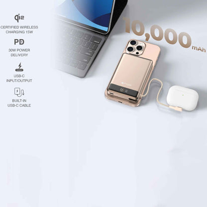 Mazer MagLink70 10,000 mAh Qi2 Certified 15W Magnetic Wireless Power Bank with Built in USB-C Cable ( CCC Certified )