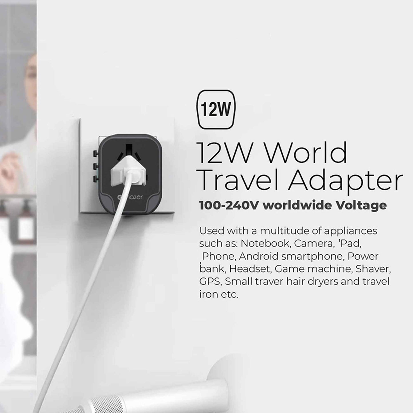 Mazer Infinite Travel Mini - Travel Adapter with Dual USB-A Port Fast Charging PD 12W / 2.4A