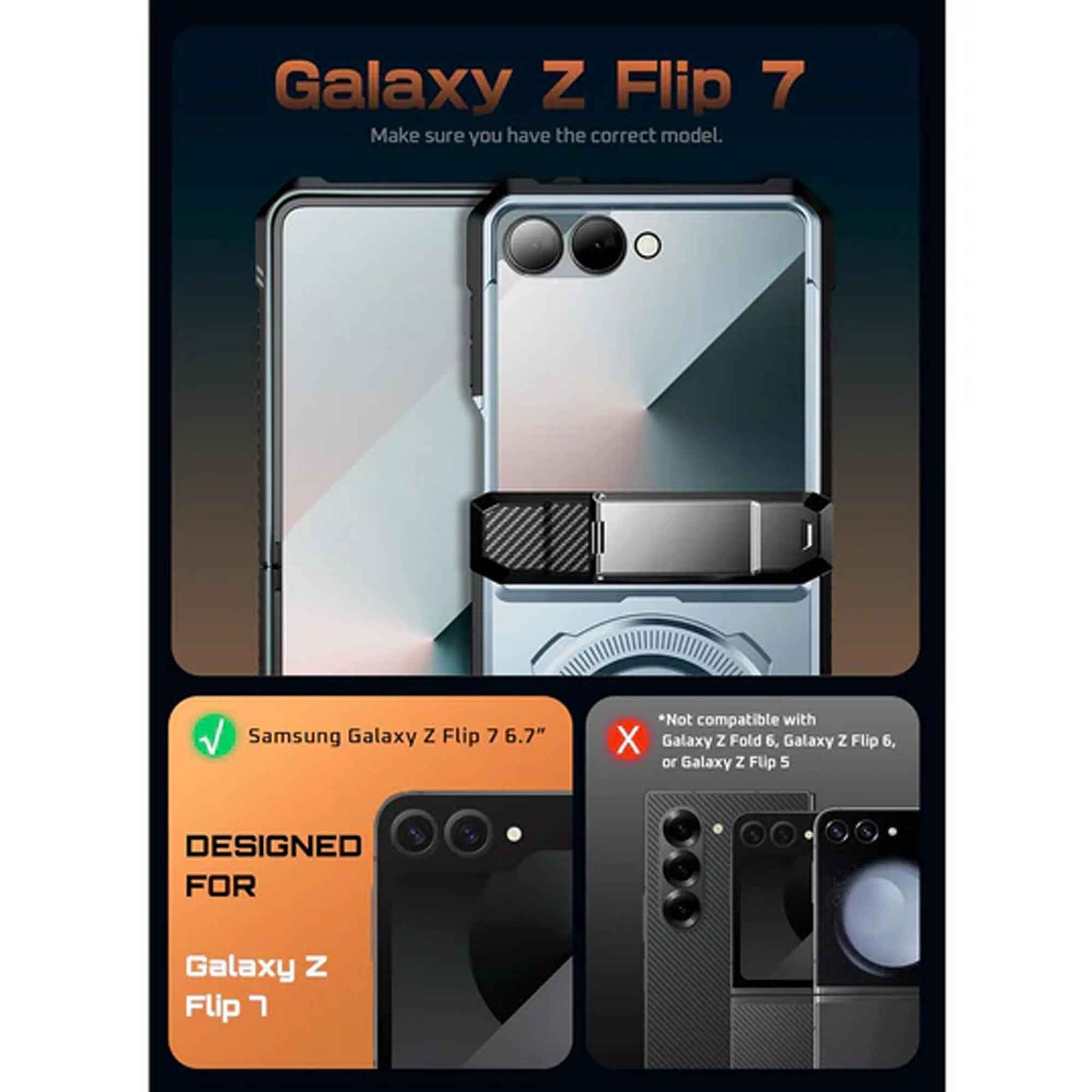 [ Samsung Galaxy Z Flip 7 ] SUPCASE UB Grip with  Build-in Screen Protector Hinge Kickstand and Magnetic Case