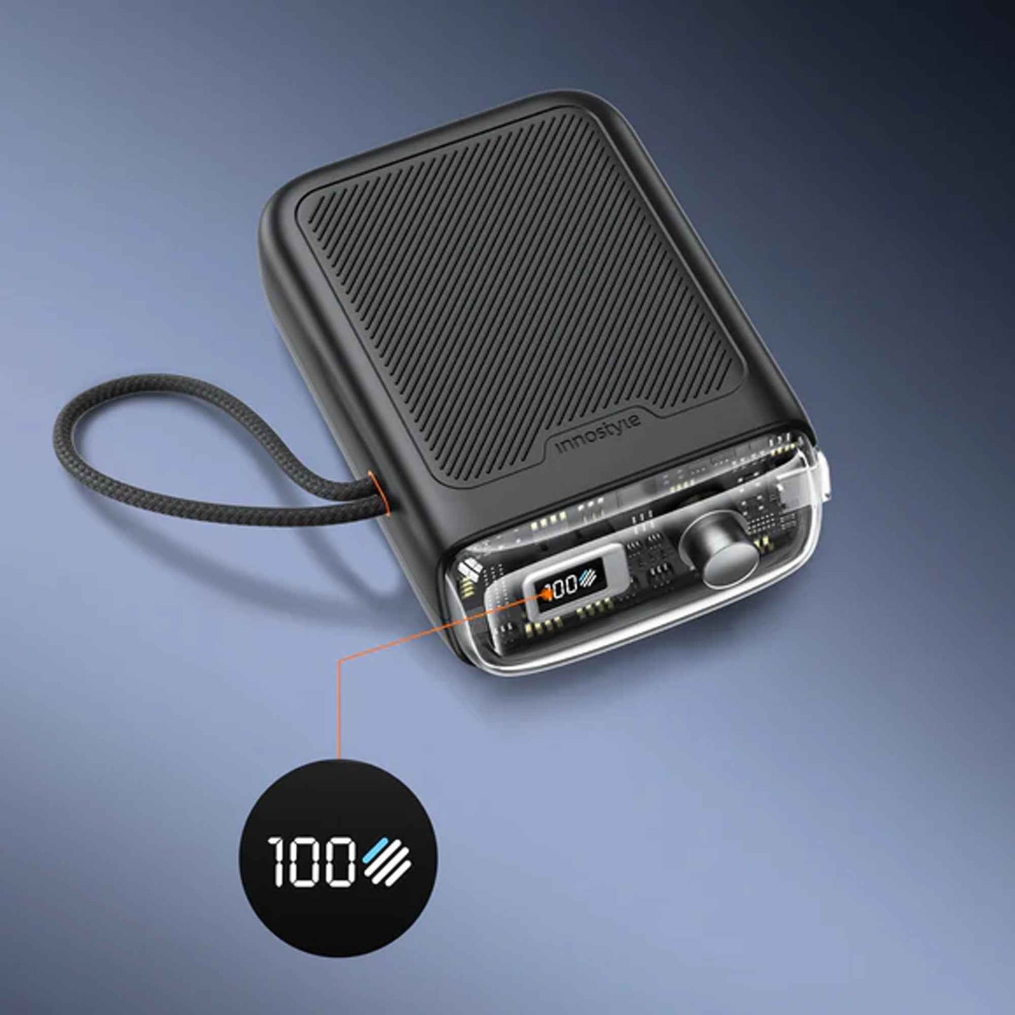 Innostyle TransiMini FlexCharge 10000mAh Power Bank with Built-in Retractable Cable (up to 60cm) 30W
