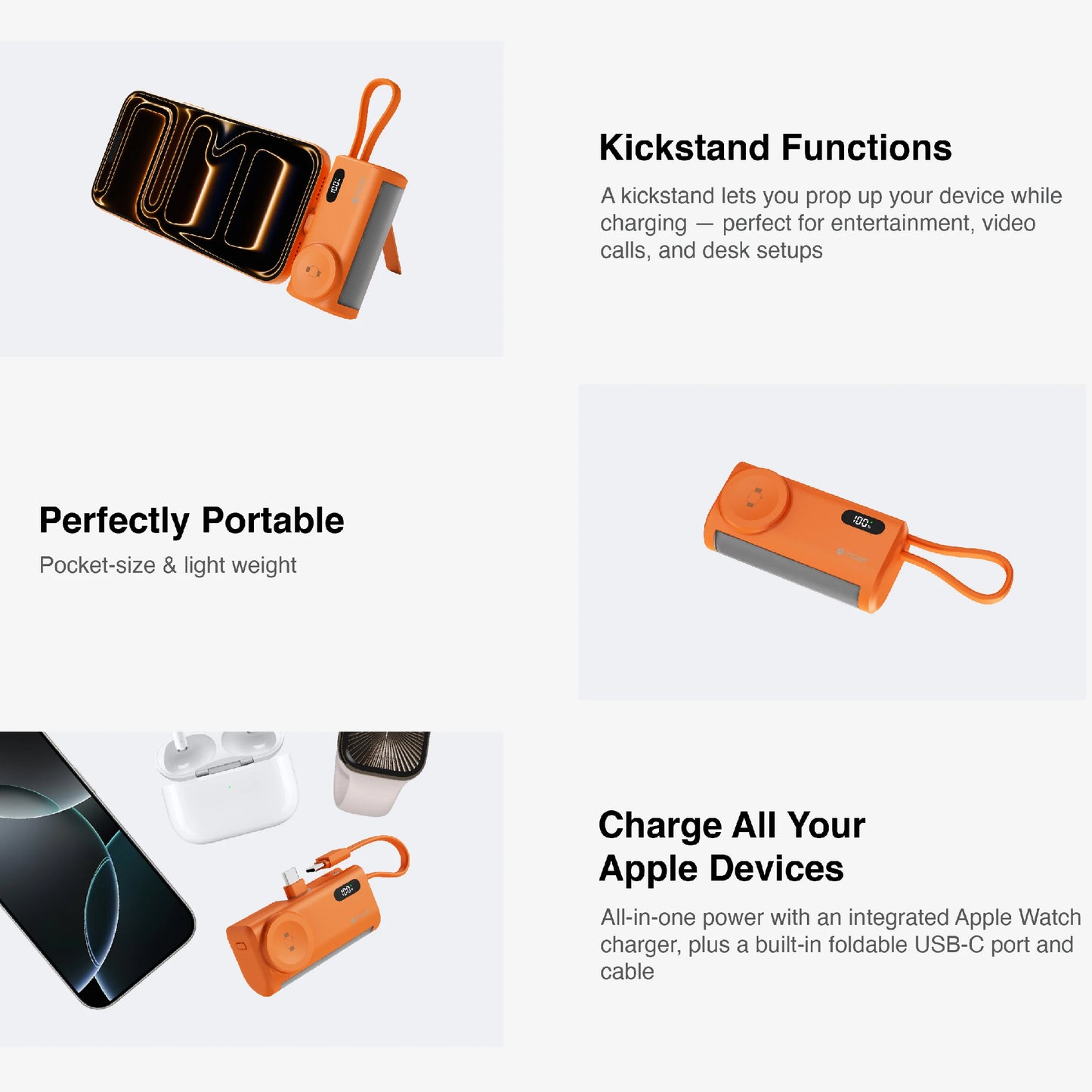 MAZER PowerCharge Pocket 2 CCC Certified Built-in Foldable USB-C Port, USB-C Cable & Apple Watch Charger 5000mAh