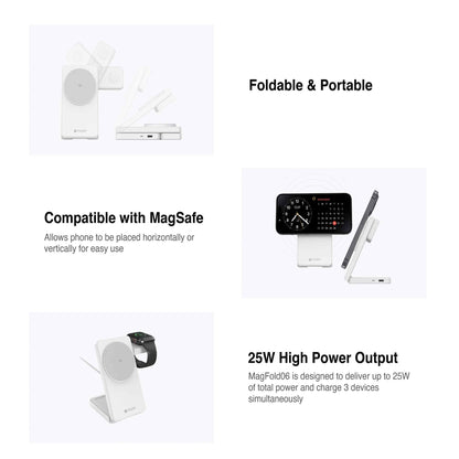 Mazer MagFold06 Qi2 Certified 15w Foldable 3-in-1 Wireless Charger - with MCMC/SIRIM Cert