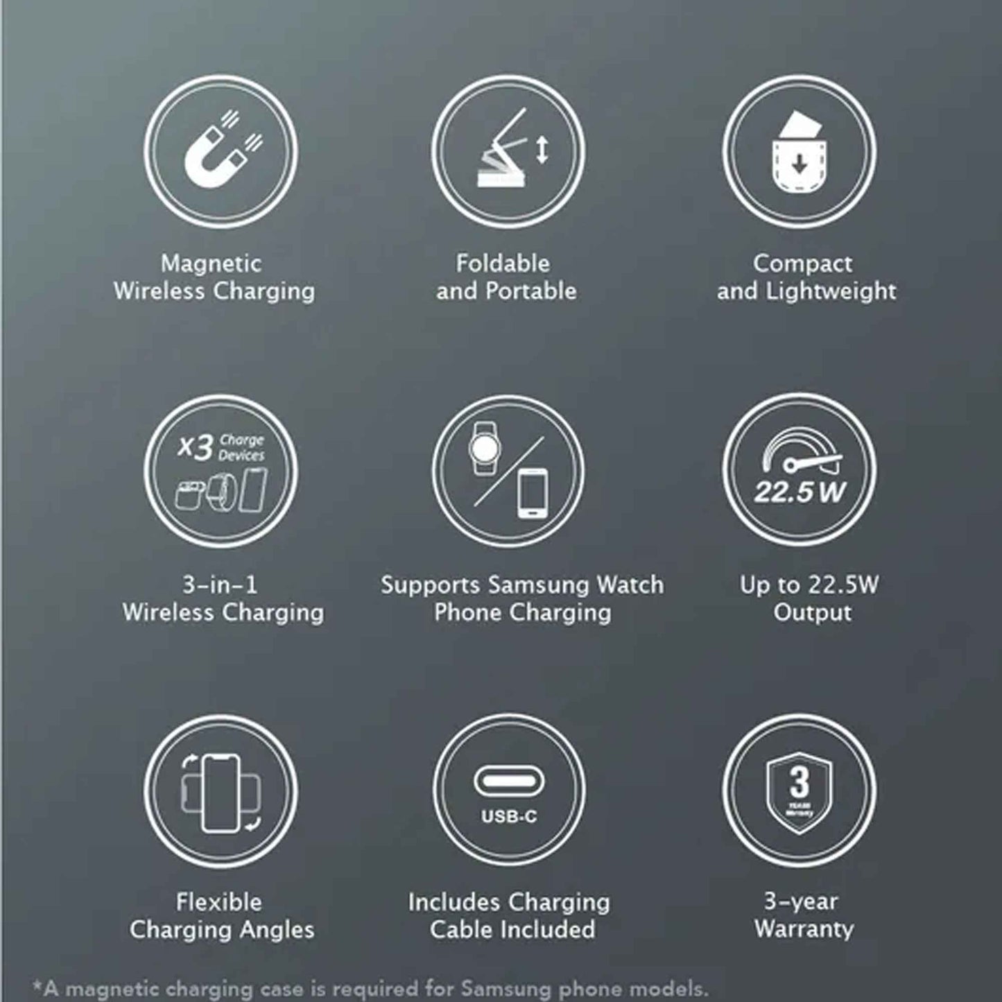 ADAM Elements Mag Z Magnetic 3in1 Foldable Travel Charging Station with USB-C Charging Cable Included