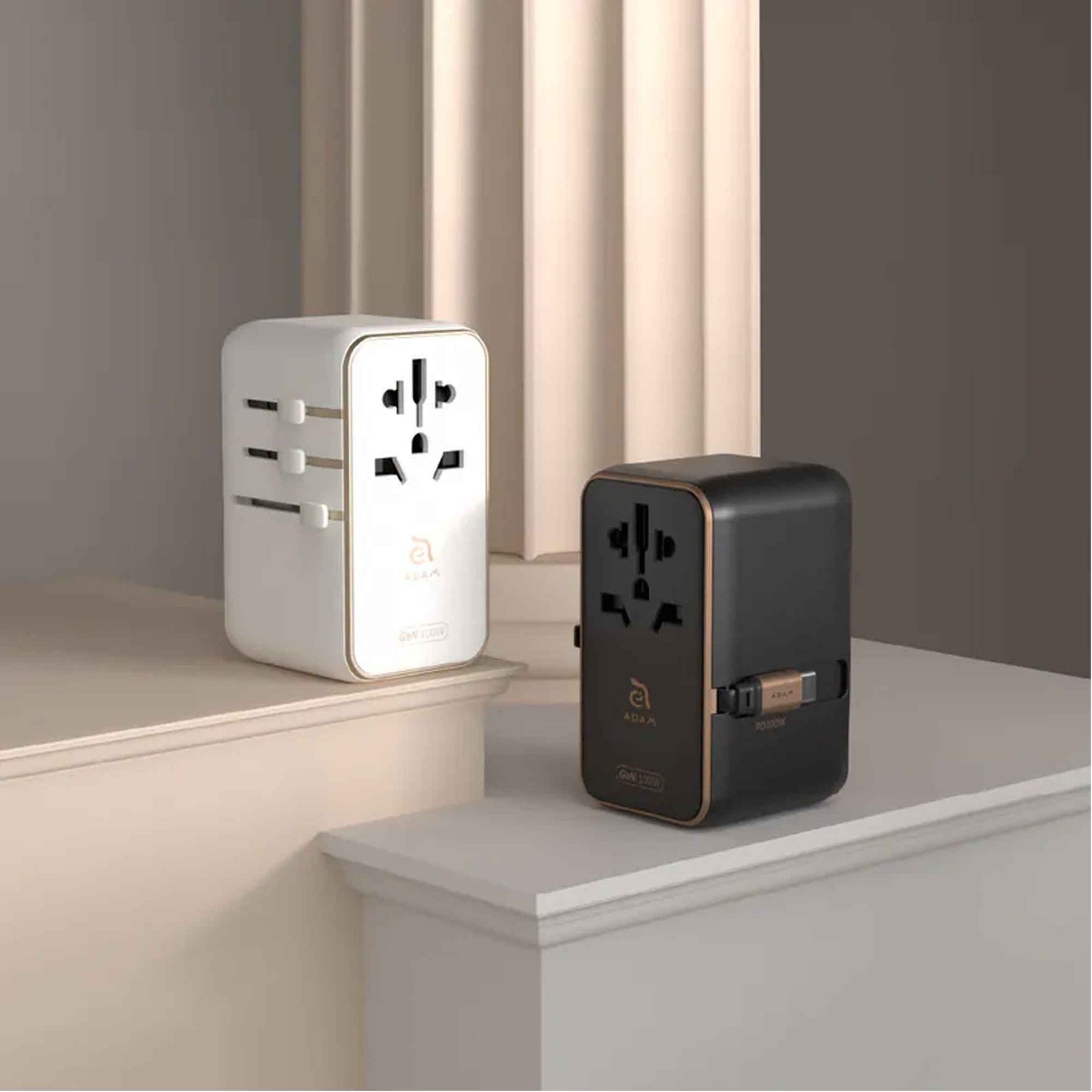 ADAM Elements T100L 100W Universal Travel Adapter with Built-In USB-C Cable