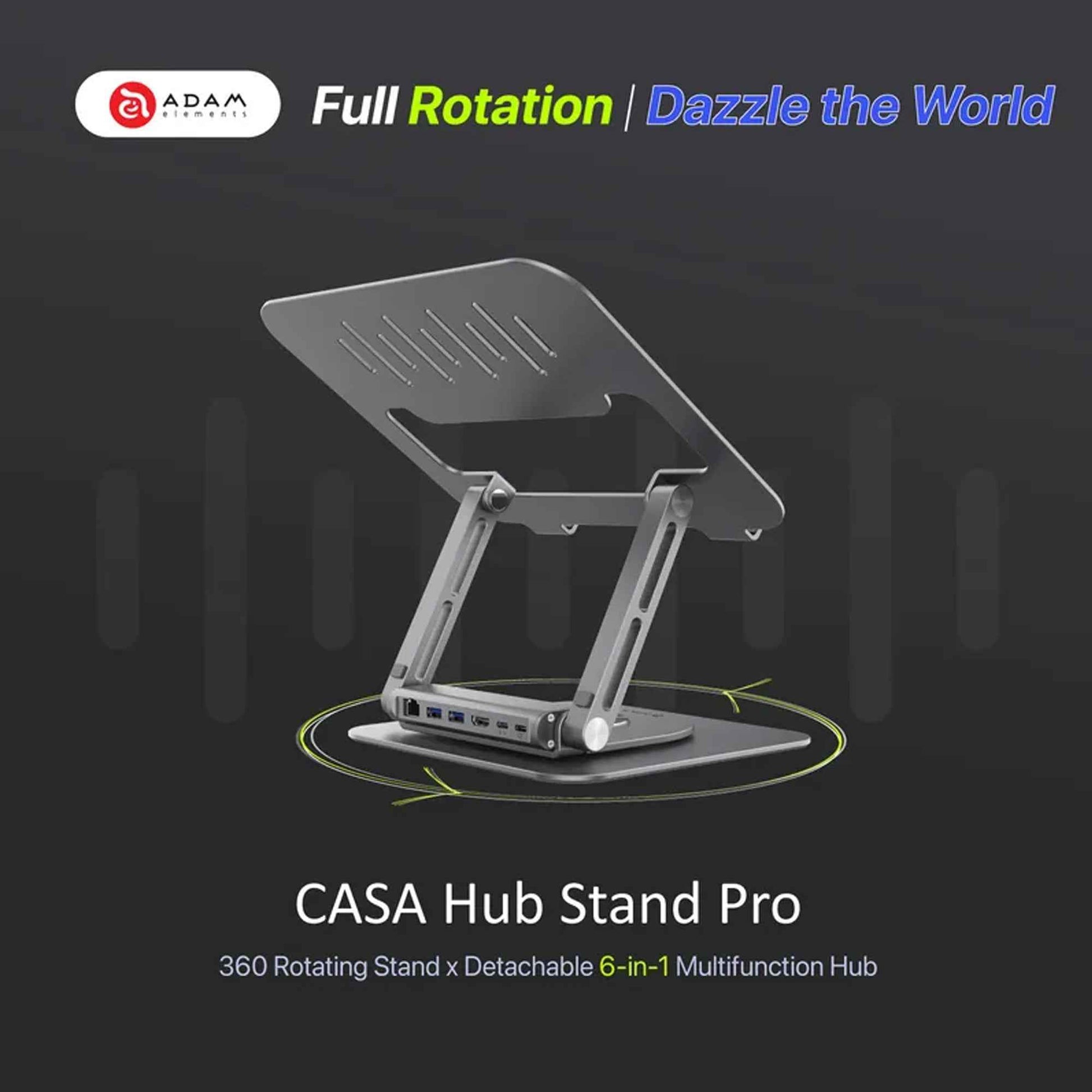 ADAM Elements Hub Stand Pro USB-C 6-in-1 Laptop / iPad 360 Rotating Stand Hub